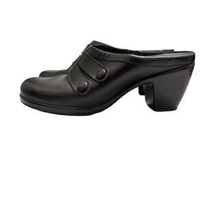 Dansko Blake Button Mules Black Block Heel Slip On Clogs Size 40 (US 9.5 - 10)